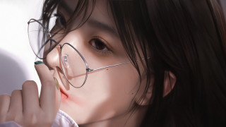 Woman glasses white shirt closeup - her cheek free wallpaper
