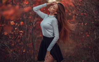 Woman forest autumn longhair sky - artur tarnowski free wallpaper