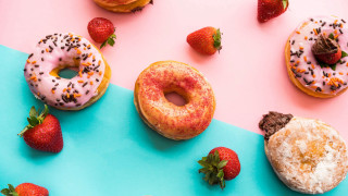 Doughnuts toppings blue pink strawberries - elaine duillo free wallpaper for desktop