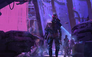 Futuristic man purple city pink - a futuristic man free wallpaper for desktop