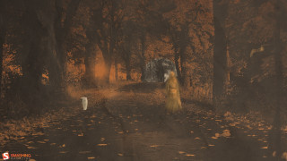 Woman yellow dress walking path - a yellow dress free wallpaper