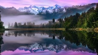 Mountain lake reflection misty sky - bob thompson free wallpaper for desktop