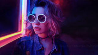 Neon pink haired woman cyberpunk - art station free wallpaper