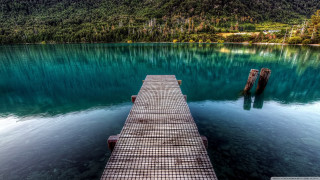 Dock mountain lake forest impressionist - charles martin free wallpaper for desktop