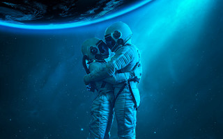 Space astronaut hug planet stars - space free wallpaper for desktop