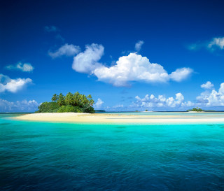 Small island blue sky clouds - a small island in the middle of the ocean free wallpaper