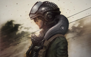 Man helmet gun trees dieselpunk - a man in a helmet holding free wallpaper