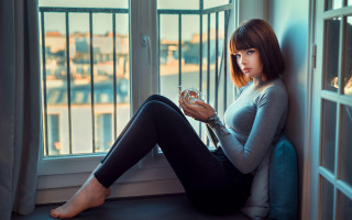 Woman sitting window wine artnouveau - art nouveau free wallpaper