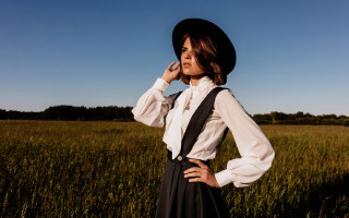 Woman hat dress field fashion - a woman in a hat free wallpaper