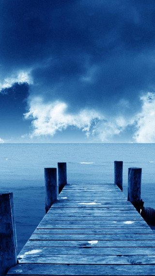 Wooden dock ocean cloudy sky - a wooden dock free wallpaper for mobile