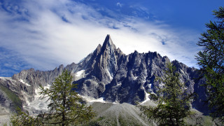 Mountain peak trees clouds blue 2 - tall peak free wallpaper