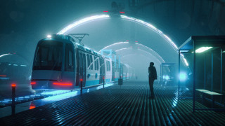 Train station cyberpunk dystopian night - the track free wallpaper