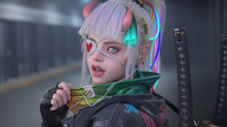 Woman horns backpack cyberpunk eddie - artstation hq free wallpaper