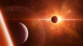 Red planet two moons bright - red light free wallpaper