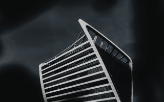 Tall building sky clouds blackwhite - cubofuturism free wallpaper