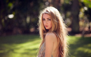 Woman blonde longhair field trees - natural free wallpaper for desktop