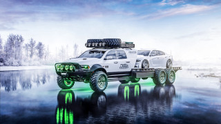 White truck lake mountains nature - a white truck free wallpaper