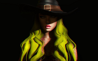 Woman greenhair yellowdress blackhat blood - andrew boog faithfull free wallpaper