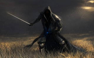 Fantasy hero rainy field sword - epic fantasy character art free wallpaper for desktop