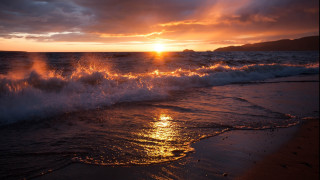 Sunset ocean waves mountain clouds 2 - andrew geddes free wallpaper