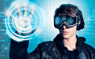 Cyberpunk man virtual glasses leather - a pair free wallpaper for desktop