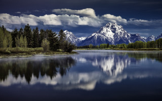 Mountain lake reflection trees clouds 2 - ansel adams free wallpaper
