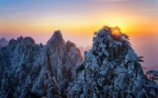 Mountain sunset snow trees clouds - the top of it free wallpaper for desktop