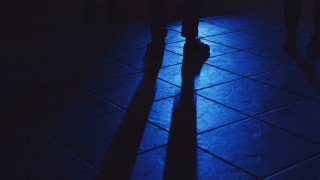 Person blue light cat hologram - a tile floor free wallpaper