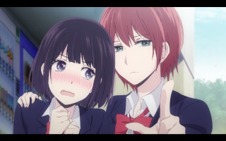 Anime girls red hair blue - a picture together free wallpaper