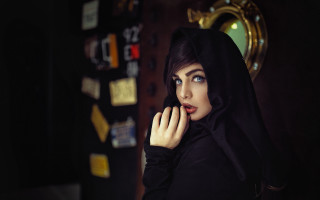 Woman black hoodie blue eyes - a black hoodie free wallpaper