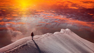 Snowy mountain sunset portrait cinematic - top of a snow free wallpaper