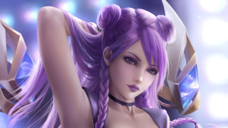 Purple haired sword woman kda - a purple outfit free wallpaper for desktop