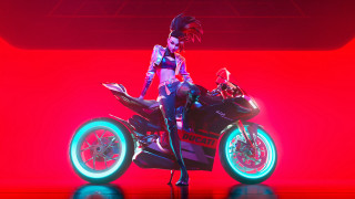 Woman motorcycle red room neon - a red room free wallpaper
