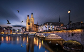 City bridge river birds clocktower - a bridge and a river free wallpaper for desktop