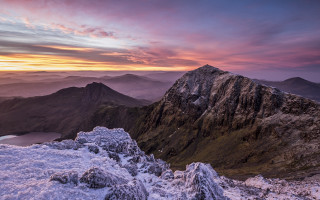 Mountain sunset lake rocks snow - andrew geddes free wallpaper for desktop
