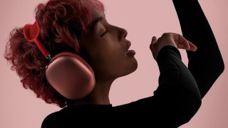 Red haired woman headphones futurism - free aesthetic wallpaper