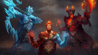 Armor men battle glow fire - a dark sky background free wallpaper