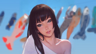 Woman longblackhair white shirt blurry - clothes free wallpaper for desktop