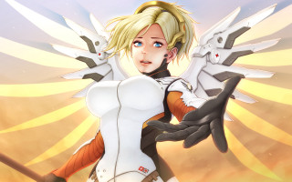 Mercy angelic wings sword armor - vector art free wallpaper