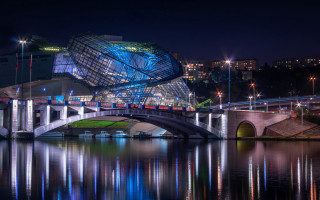 Bridge city night lights star - a bridge over a body of water free wallpaper