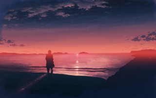 Cliff figure ocean sunset beach - atey ghailan free wallpaper for desktop