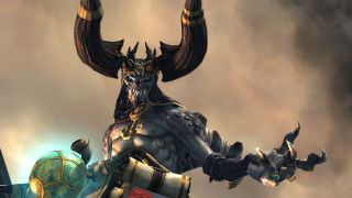 Horned warrior sword shield ball - head holding free wallpaper