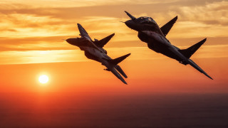 Jets sunset clouds horizon mountain - two jet free wallpaper