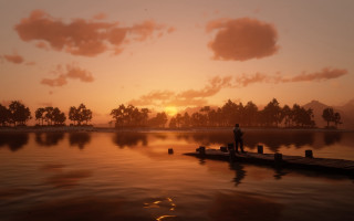 Dusk dock man boat trees - a dock free wallpaper for desktop