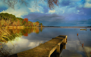 Boat dock water cloudy sunset - the water near a dock free wallpaper for desktop