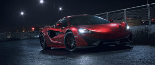Red sports car night street - the side of it free wallpaper