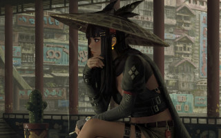 Woman cyberpunk fantasy urban library - a woman in a costume free wallpaper