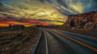 Sunset mountain bridge cityscape clouds - a sky free wallpaper for desktop