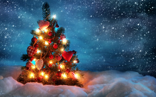 Christmas tree lights snow night 5 - ornament free wallpaper