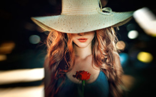 Woman hat flower serious portrait - a flower free wallpaper